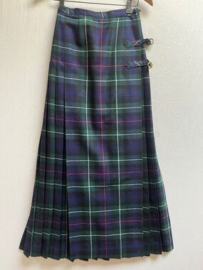 Vintage Highland Queen Wool Kilt Skirt Mackenzie Tartan Plaid Wrap Midi Size 25”